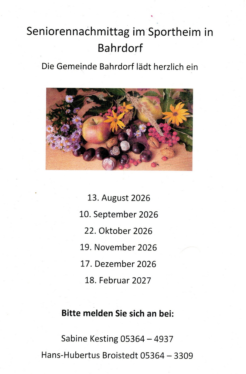 Seniorennachmittage 2026 Teil  2 x